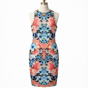 Maggy London Floral Sheath Dress Size 6  Sleeveless Zip Back Midi